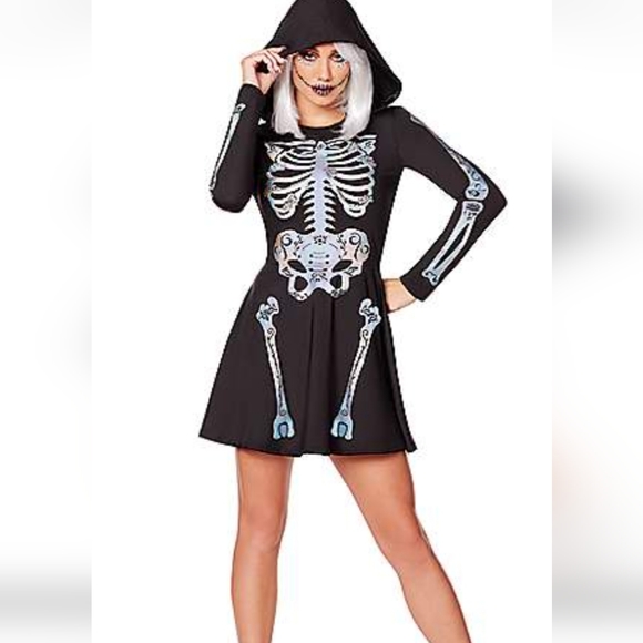 Spirit Dresses & Skirts - Spirit Halloween - Hooded Skeleton Floral Holographic Circle/Skater Dress SZ XL